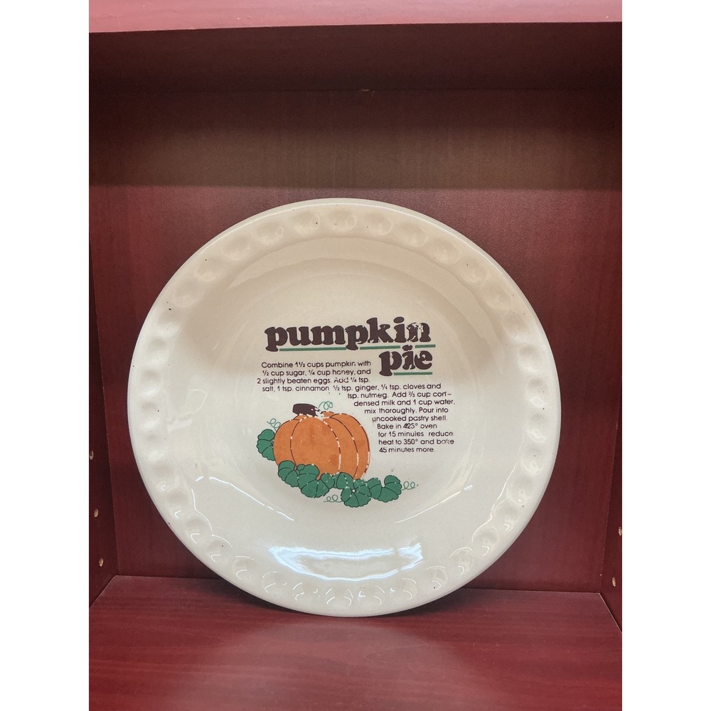 Vintage Pumpkin Pie Recipe Ceramic Dish Scalloped Edge 10.5 Inch Thanksgiving